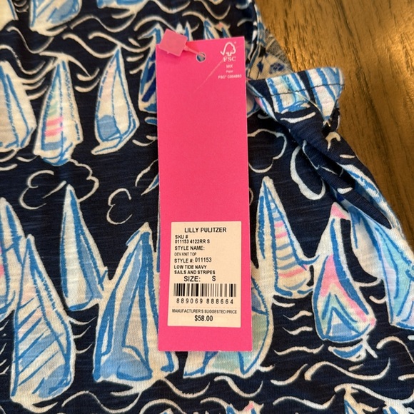 Lilly Pulitzer‎ Low Tide Navy Blue Sails and Stripes Split Neck Tank Top NWT S - Picture 6 of 10